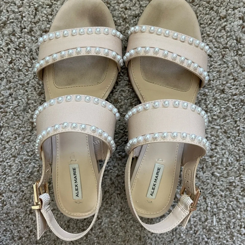 Alex Marie Beige Pearl-Studded Heels - Picture 1 of 4